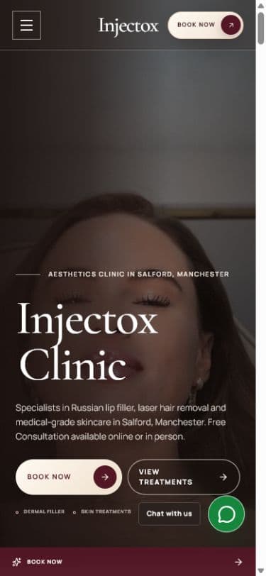Injectox Clinic homepage website screen
